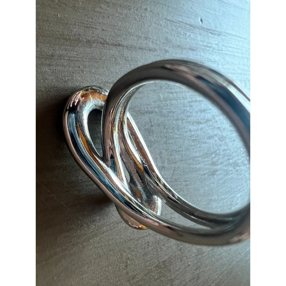 Abstract Sculptural Pearl Ring Size 9.5 Silver Tone Modernist Bypass Fluid